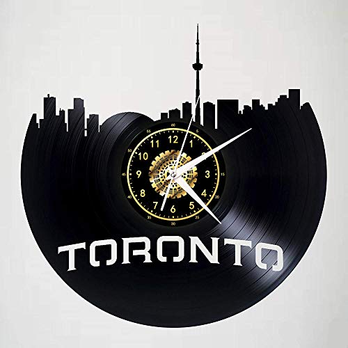 SKYTY Reloj de Pared de Vinilo Toronto Zenith Building-Sky Dome - Retro Atmosphere Silhouette Record Handmade Gift Cool Home Art Decor con led de 12 Pulgadas