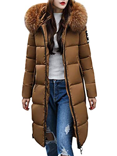 Tomwell Abrigo Plumas de Cremallera Acolchado Chaqueta Largo con Capucha de Larga para Mujer Invierno Chaqueta Plumón Parka Café ES 44