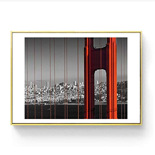 YaShengZhuangShi Imprimir en Lienzo Cita de motivación Moderna Ciudad Colorido Landsacpe Puente de San Francisco NYC Londres Cartel 50x70cm sin Marco