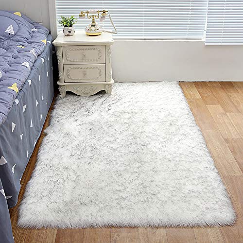 ZFHTAO Alfombra Falso Piel de Carnero Vellón Falso Piel de Alfombra Rectangular Elegante Acogedor Suave Moquetas Pisos Salón Dormitorio Baño - Ceniza Blanca 40x80cm