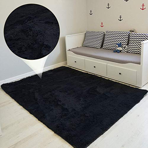 Amazinggirl alfombras Salon Grandes - Pelo Largo Alfombra habitación Dormitorio Lavables Comedor Moderna vivero Negro 160 x 230 cm