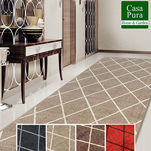 casa pura Alfombra Pasillo Diamante - Alfombras Largas de Diseño | CONSENZA | Alfombras Patrón Diamante Antideslizante | 100% Poliamida | 16 Tamaños, (Beige, 80x400cm)