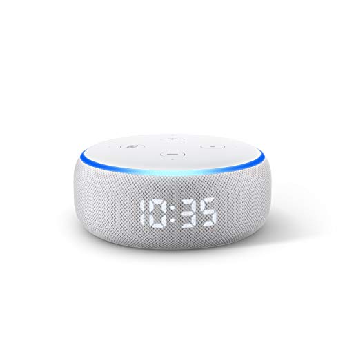 Echo Dot (3.ª generación) - Altavoz inteligente con reloj y Alexa, tela de color gris claro