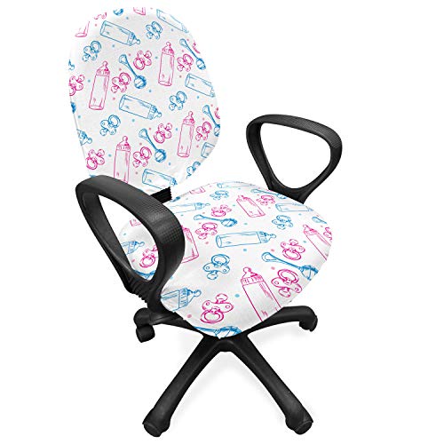 ABAKUHAUS Bebé Funda Protectora para Silla de Oficina, Los chupetes Botellas de Leche, Protectora con Estampa Digital Decorativa Tejido Elastizado, Rosa Azul Blanca