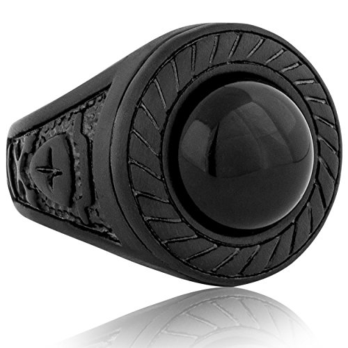 Akitsune Mortis Anillo | Ornamento Design-Anillo Mujeres Hombres Acero Inoxidable Grandes Cruzados Sortija de Sello - Negro Mate - US 11