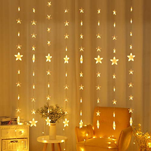 Areskey Estrella Cortina Luces De Cadena 144 LED 80 Estrella Luces De Navidad Impermeable Luces De Estrellas Decorativo Dormitorio Interior Ventana Jardín Control Remoto RF De 8 Modos GS Enchufe