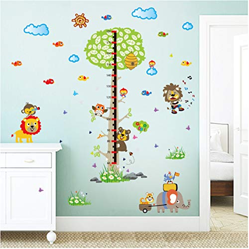 GKAWHH Animales De Dibujos Animados Revelry Tall Tree Altura Medida Etiqueta De La Pared Osos Desplume Miel León Aves Nubes Vivero Dormitorio Decoración Calcomanía 143 * 140 Cm