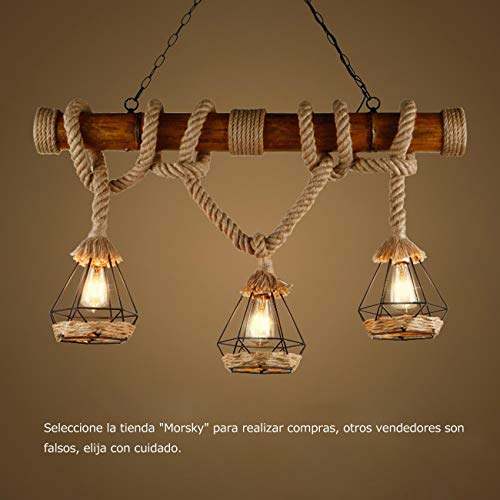 GRFH Rústico de cáñamo cuerda colgante luces de madera Downlights luces de techo birdcage Lámparas sombras