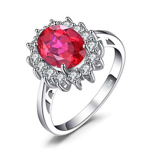 JewelryPalace Anillo de Compromiso Princesa Diana William Kate Middleton 3.2ct Halo Rubi Rojo Oval Creado Plata de ley 925 Tamaño 11