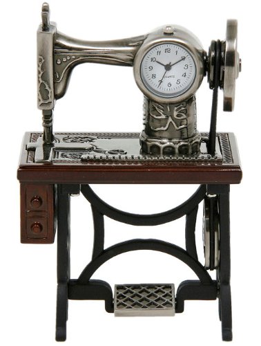 Joe Davies - Reloj en miniatura de sobremesa (10 x 7 cm, metal), diseño de máquina de coser