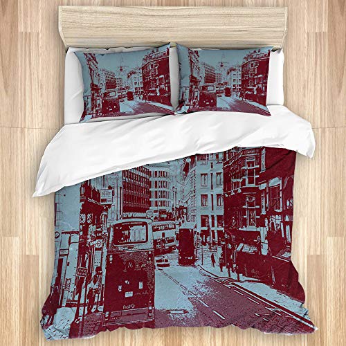 KASMILN Ropa de Cama，Reino Unido Londres Calles Inglaterra Reino Unido Arquitectura Casco Antiguo Calle Vieja Centro，1 Pieza Funda nórdica 140x200cm, 2 Fundas de Almohada