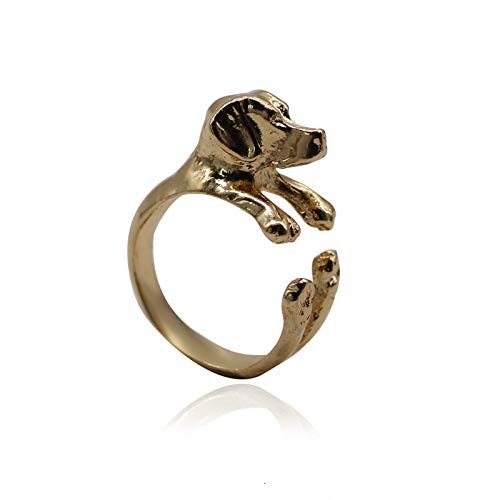 KHJH Anillo Abierto para Mujer,Anillo Abierto Vintage Oro Cute Hound Puppies Design Classic Charm Elegante Ajustable para Mujeres Joyas para Hombres Cumpleaños Aniversario Promesa Regalo