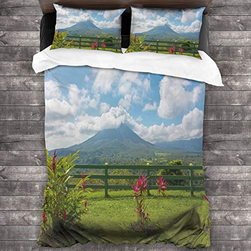 LISUMAL Funda De Edredón,Vista del Volcán Arenal Desde el Punto de observación Vista panorámica de Costa Rica,3 Pcs Ropa de Cama Funda Nórdica Sábana Bajera (240 * 260CM)