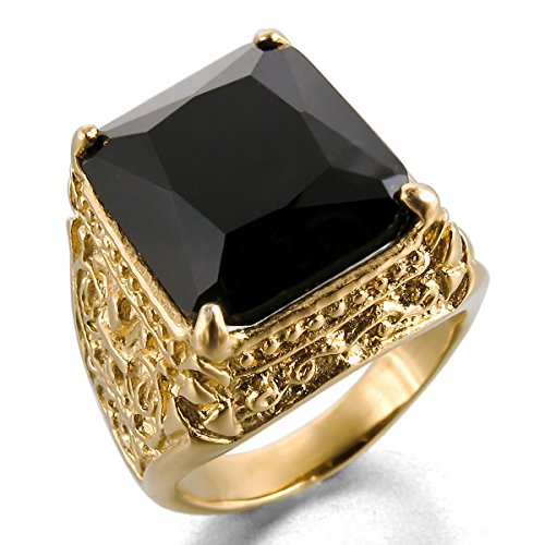 MunkiMix Acero Inoxidable Vidrio Glass Anillo Ring Oro Dorado Tono Negro La Flor De lis Dragón Garra Grabado Talla Tamaño 20 Hombre