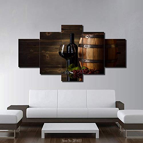 NJYBF 5 piezas lienzo de lienzo, vino, Stillleben Wandbild, 5 piezas Vlies lienzo, imagen póster, para Wandbilder Salón vivienda decoración Kunstdrucke – sin marco., K, M-200x100 cm