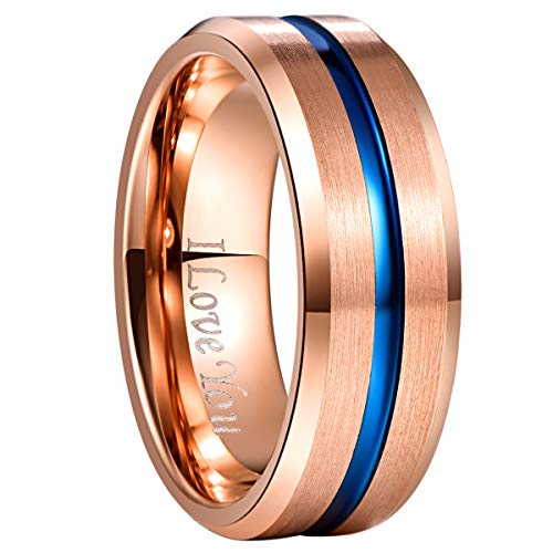 NUNCAD Anillo Hombre Mujer Unisexo Tungsteno con Grabado I Love You Anillo Simple Plata/Oro Rosa/Negro 8mm Tamaño <26.5>