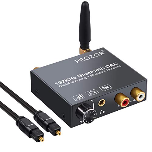 PROZOR 192 kHz DAC convertidor Volumen Ajustable con Receptor Bluetooth 5.0 Digital SPDIF óptico Toslink a Audio estéreo analógico L/R RCA Adaptador de Audio Jack de 3,5 mm