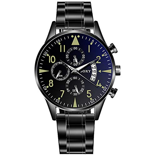 Reloj de Acero clásico Reloj de Cuarzo para Hombres con Pantalla analógica y Correa de Cuero Reloj de Pulsera Relojes Luminosos para Hombres Calendario Hombres de Negocios Horas saati