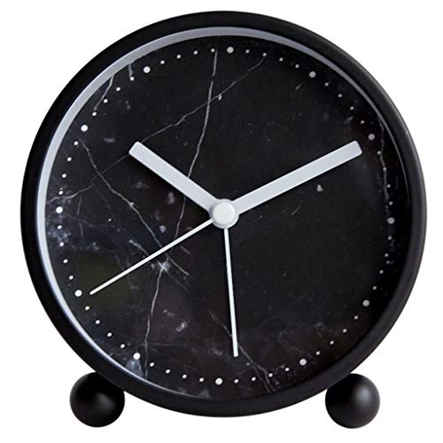 RMXMY Un Reloj de Alarma análogo silencioso Redondo Que no Hace tictac Reloj de Alarma súper silencioso, Textura de mármol Reloj (Negro)