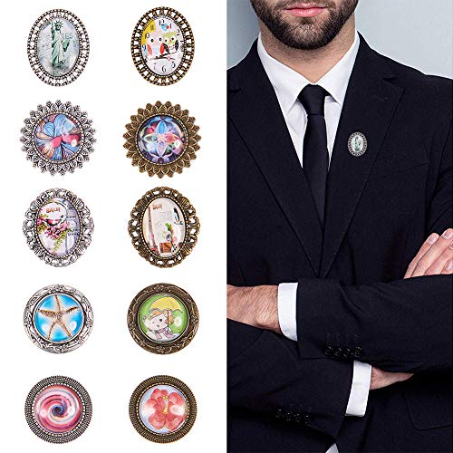 SUNNYCLUE DIY 10 PCS Bridal Groomsmen Bouquet Charms Pin Broche Photo Charms Wedding Boutonniere Pin Kit con bandejas Colgantes y cabujones de Vidrio Transparente Bronce Antiguo