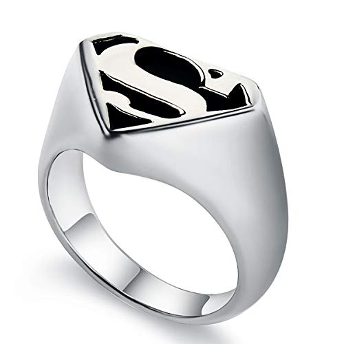 Valily Anillo Superman Plata Acero Inoxidable Joyería de Superhéroes Regalo para Hombre Mujer Talla 27