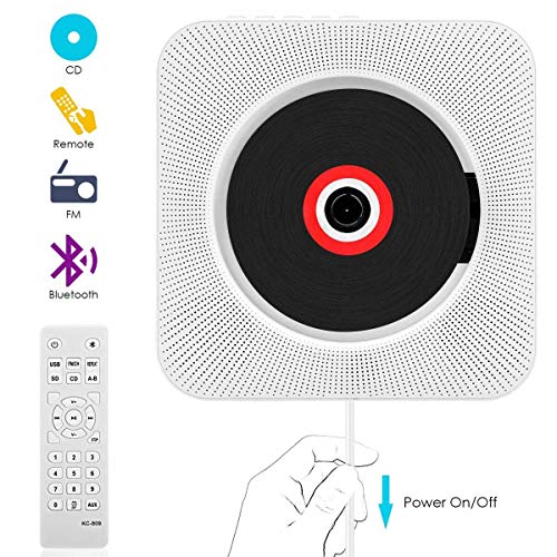 VIFLYKOO Reproductor CD,Bluetooth Lectores de CD portátiles de Pared con Control Remoto,Altavoz HiFi, USB, FM, Entrada AUX y Conector para Auriculares - Blanco