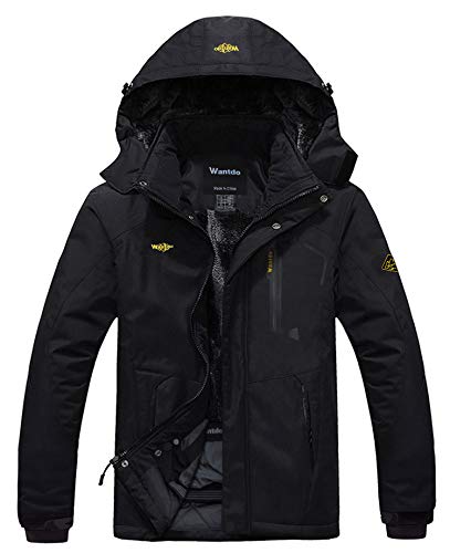 Wantdo Chaqueta de Montaña Esquí Impermeable para Hombres Negro Medium