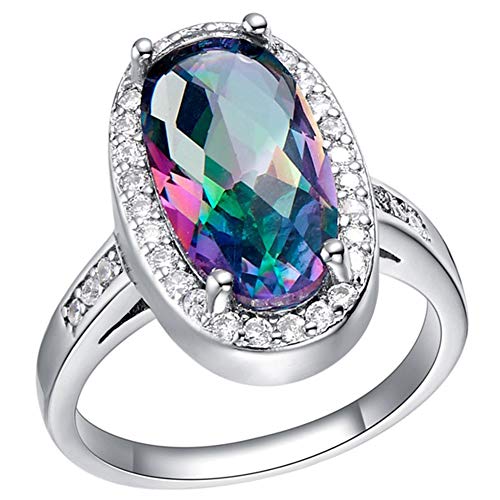 WZYMNJZ Nuevo Anillo De Cristal De Color Degradado con Degradado De La Llegada Anillo De Bodas De Piedra De Siete Colores para Mujeres