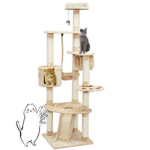 XWDQ Múltiples Capas del árbol del Gato Grande Pasamanos 3 Amplio apartamento Plataforma de diseño Cómodos Juguetes para Gatos de Gatos Tejidos a Mano 180 cm Beige Alto