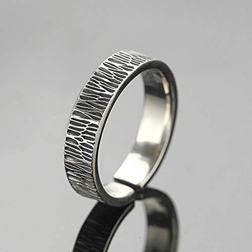 YYAMOMO Hombre Anillo S925 Plata Marea Retro Exagerado Patrón De Corteza Dominación Personal Retro