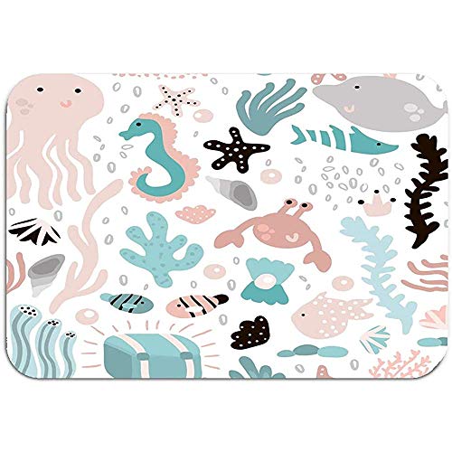 dilidy Alfombra Alfombra Alfombra de Puerta Sin Costura Elefantes submarinos Pescado Pulpo Ballena Algas Cangrejo Textura Infantil Tela Textil centrico