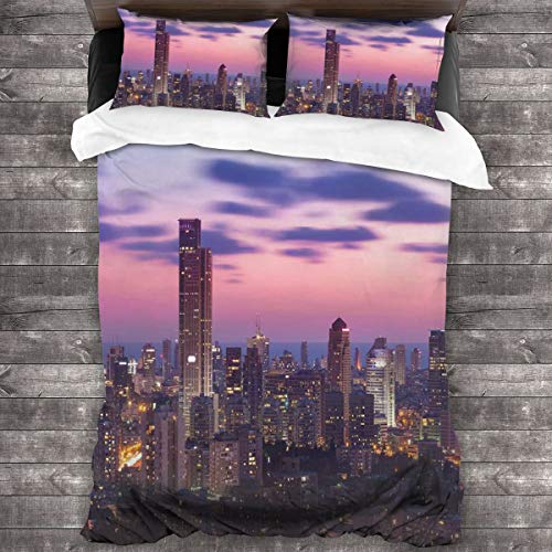 LISUMAL Funda De Edredón,Tel Aviv al Atardecer Israel Costa mediterránea Ciudad Grande Vista Espectacular del Cielo,3 Pcs Ropa de Cama Funda Nórdica Sábana Bajera (240 * 260CM)