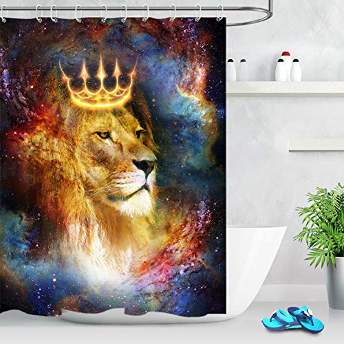 NFDG Rey León con Corona en el Espacio cósmico Material Impermeable Impreso en 3D 180X180CM