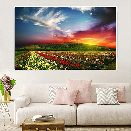 YHZSML Hermoso Atardecer Cartel Naturaleza Flor Playa Costa Lienzo Impresiones Paisaje árboles Nubes Pared Cuadros para Sala decoración A 40x60CM