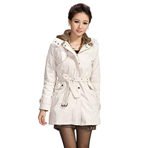 AidShunn Ropa de Abrigo de Mujer Forro de Piel Sintética Cálido con Chaquetas Gruesas Invierno Capucha de Bolsillo con Manga Larga de Mujer con Cremallera-(Beige) XL=Tag 2XL