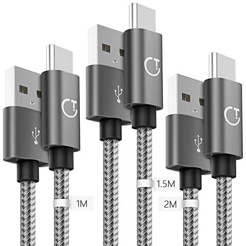 Gritin Cable USB C, 3-Pack [1M +1.5M +2M] Cable USB Tipo C Nylon Trenzado Sincronización para Samsung Galaxy S10/S9/S8, Huawei P30/P20/Mate 20, Xiaomi Redmi Note 7 etc.