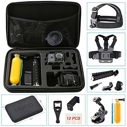 Hieha 23 Kit Accesorio Universal de Cámara Deportiva Action CAM Acuatica Maletín Estuche Cinturón Pecho Arnes Correa Cabeza Palo Flotante Trípode para Victsing Campark GoPro Hero Session SJCAM