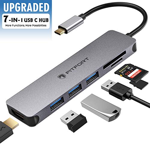 Hub USB C - 7 En 1 USB C Adaptador a HDMI 4K, 3 Puertos USB 3.0, SD/Micro SD Lector Tarjeta, USB C Hub Tipo C para MacBook Pro, Chromebook, XPS y otros dispositivos - Gris Espacial