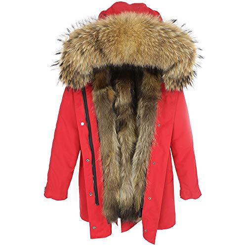 Lea-Marie Abrigo de Cuello Luxury Parka XXL de 100% Piel Real de auténtico Pelo Chaqueta Mujer Zorro Forro con Pelo Rojo L/40