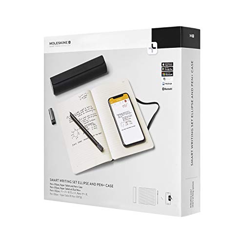 Moleskine - Set de Escritura Inteligente, Bolígrafo + Ellipse Smart Bolígrafo y Funda para Bolígrafo + Cuaderno con Tapa Dura Negra Apto para Uso con Bolígrafo Moleskine+, Hojas Rayadas, Color Negro