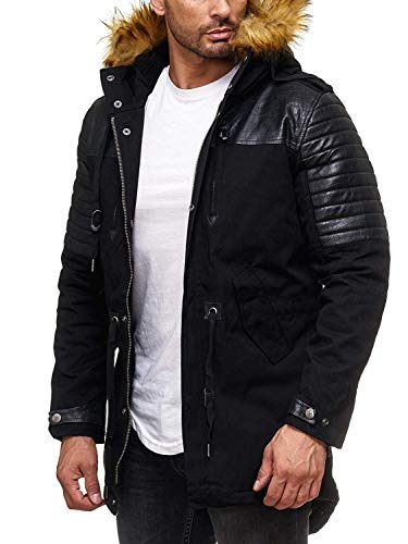 Red Bridge Chaqueta Calida con Capucha de Invierno Casual Acanalado para Hombre Negro