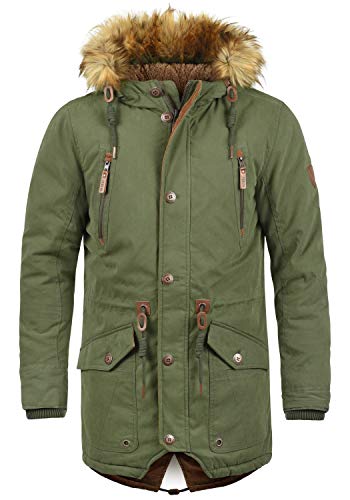 !Solid Vidage Parka Abrigo Chaqueta De Invierno con Forro De Peluche Y Capucha Efecto Pelo para Hombre con Capucha, tamaño:XL, Color:Ivy Green (3797)