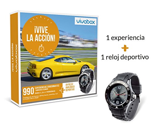 VIVABOX Caja Regalo -¡Vive LA ACCIÓN!- 900 Actividades. Incluye: un Reloj analógico Negro