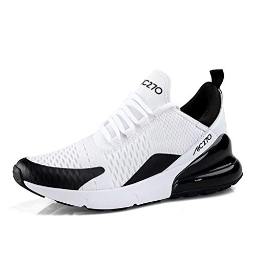 Zapatillas Running Hombre Antideslizantes Ligeras Zapatillas de Correr Casual para Deportivas de Malla Blanco Negro 42