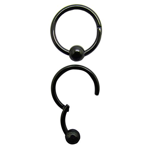 16G 5/16''(8mm) Negro 316L Bisagra giratoria de Acero Anillos de Cuentas cautivos Septum Pezón del Labio Daith Piercing Bola Cierre