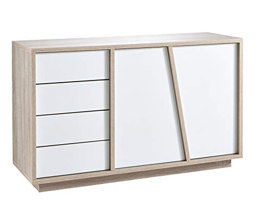 Demeyere 223491 Naturaleza rangetout Abierto + 4 cajones 2 Puertas, Tablero de partículas de Roble cepillado/122,8 x 42,3 x 74,5 cm, Color Blanco Perla