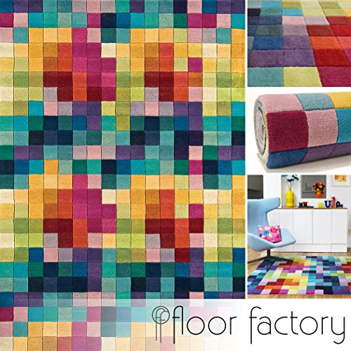 floor factory Alfombra Moderna de Lana Festival Multicolor 170x240cm - 100% Lana en Colores Luminosos y Modernos