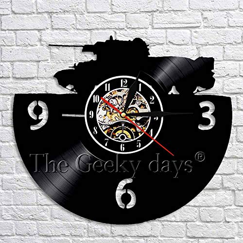 GVC Main Battle Tank Shadow Art Reloj Decorativo de Tiempo Retro Vinyl Record 3D Reloj de Pared Modern Armored Ground Warfare Decor