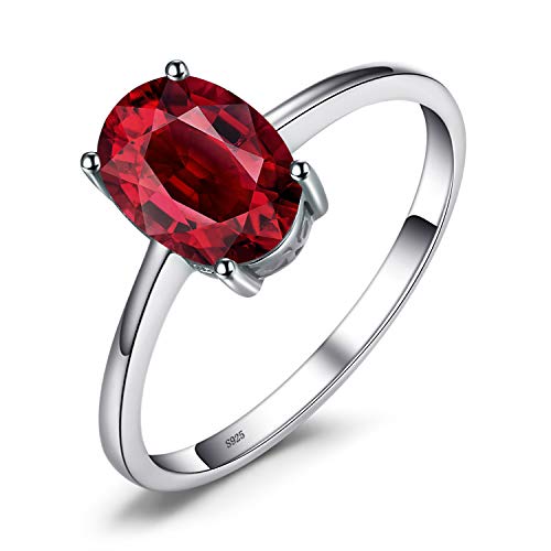 JewelryPalace Anillo de Compromiso Solitario 1.7ct Oval Genuino Granate rojo Natural Piedra de nacimiento Plata de ley 925 Tamaño 19