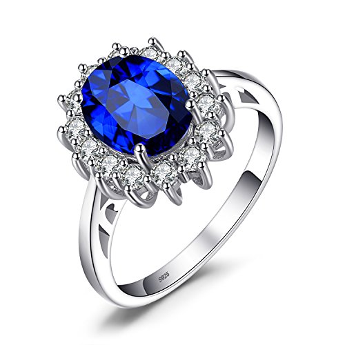 JewelryPalace Anillo de Compromiso Solitario Princesa Diana William Kate Middleton 3.2ct Halo Oval Creado Zafiro Azul Plata de ley 925 Tamaño 17